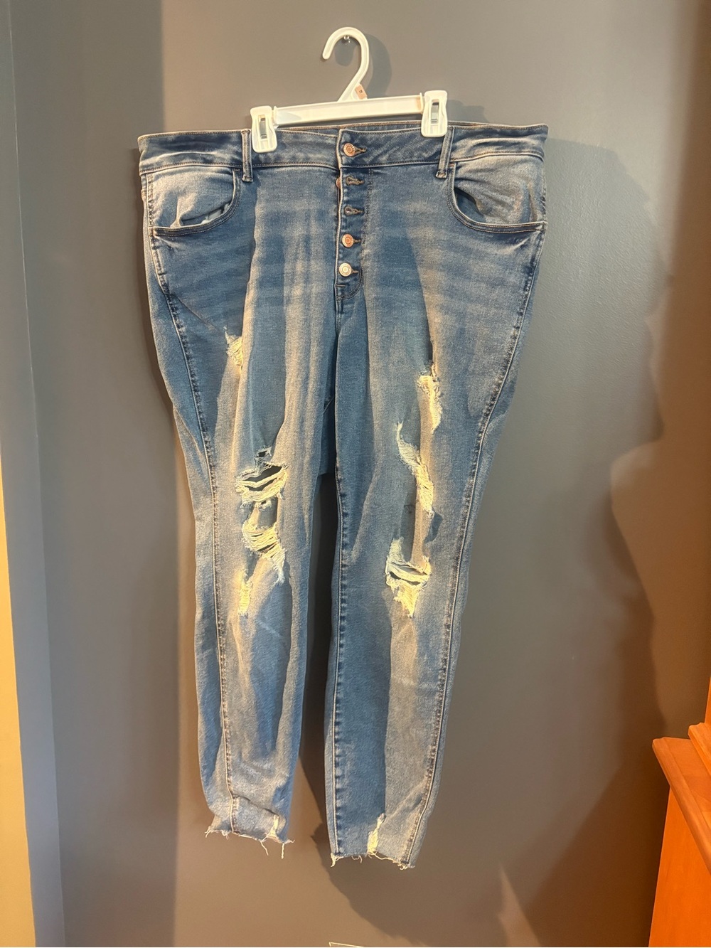 Maurices Distressed Button-Front Light Blue Skinny Jeans